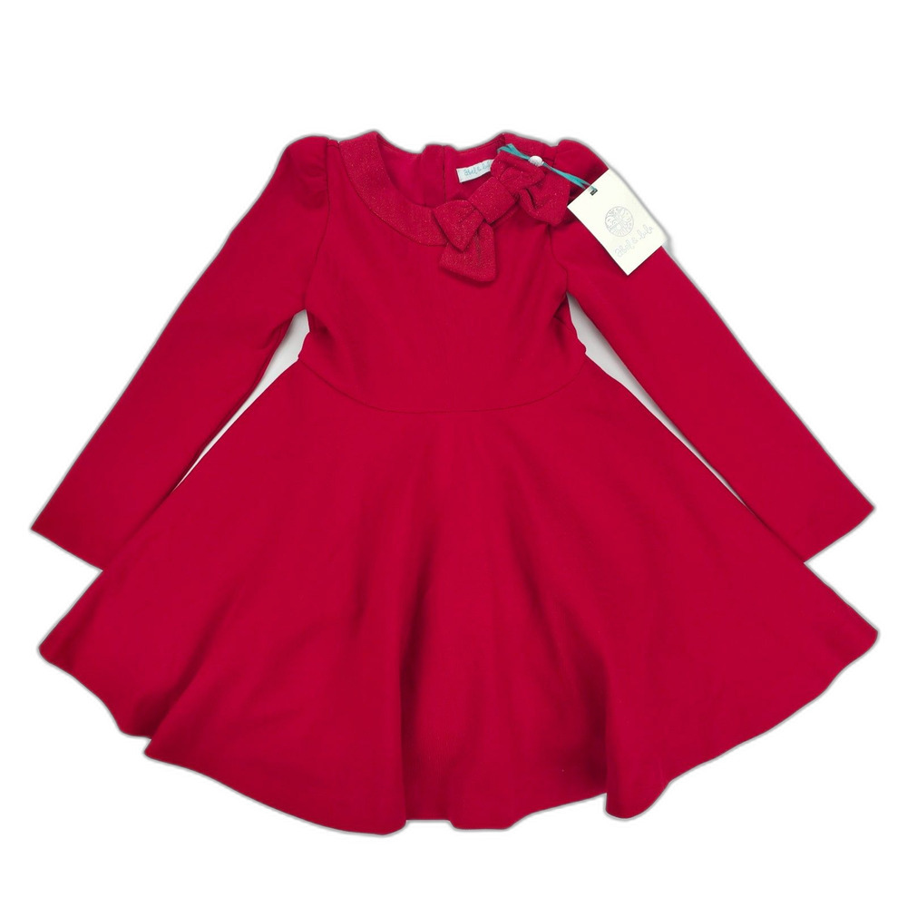 NWT Abel & Lula Girls Puff Sleeve Fit and Flare Dress Bow Tulle Red 5 Kids